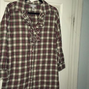 Soft surroundings plaid ruffle flannel top holiday